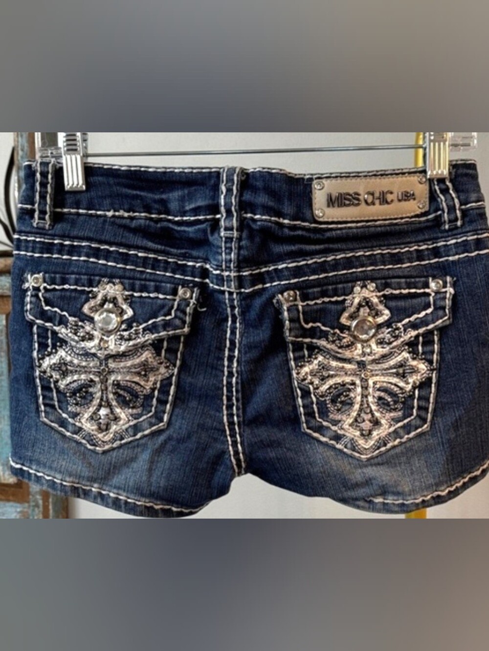 Miss Chic Dark Blue Embellished Denim Jean Shorts